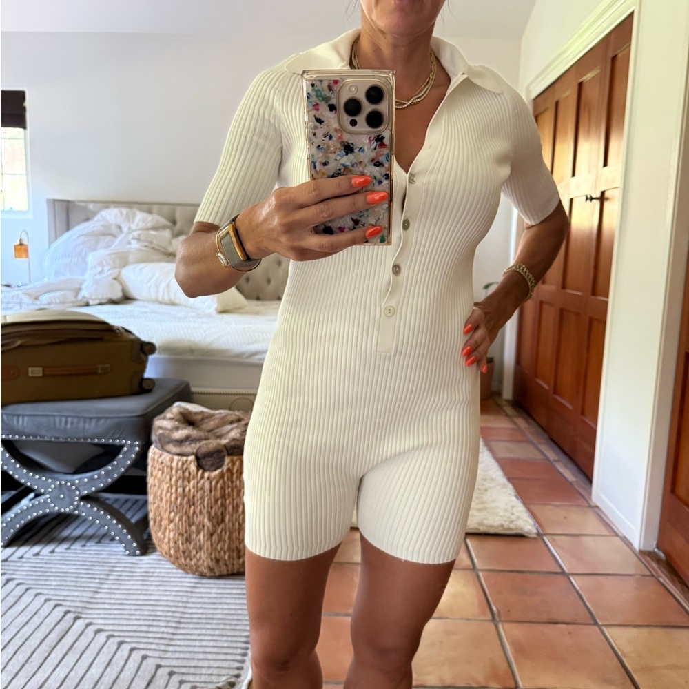 White Ribbed Button-Up Dress - Picture 3 of 3
